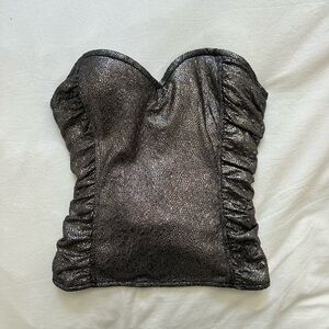 Shimmering Black Grey Strapless Corset Top